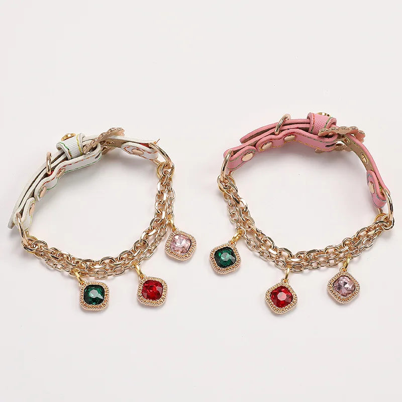 Diamond Studded Pink Nylon Pet Collar With Reflective Strap