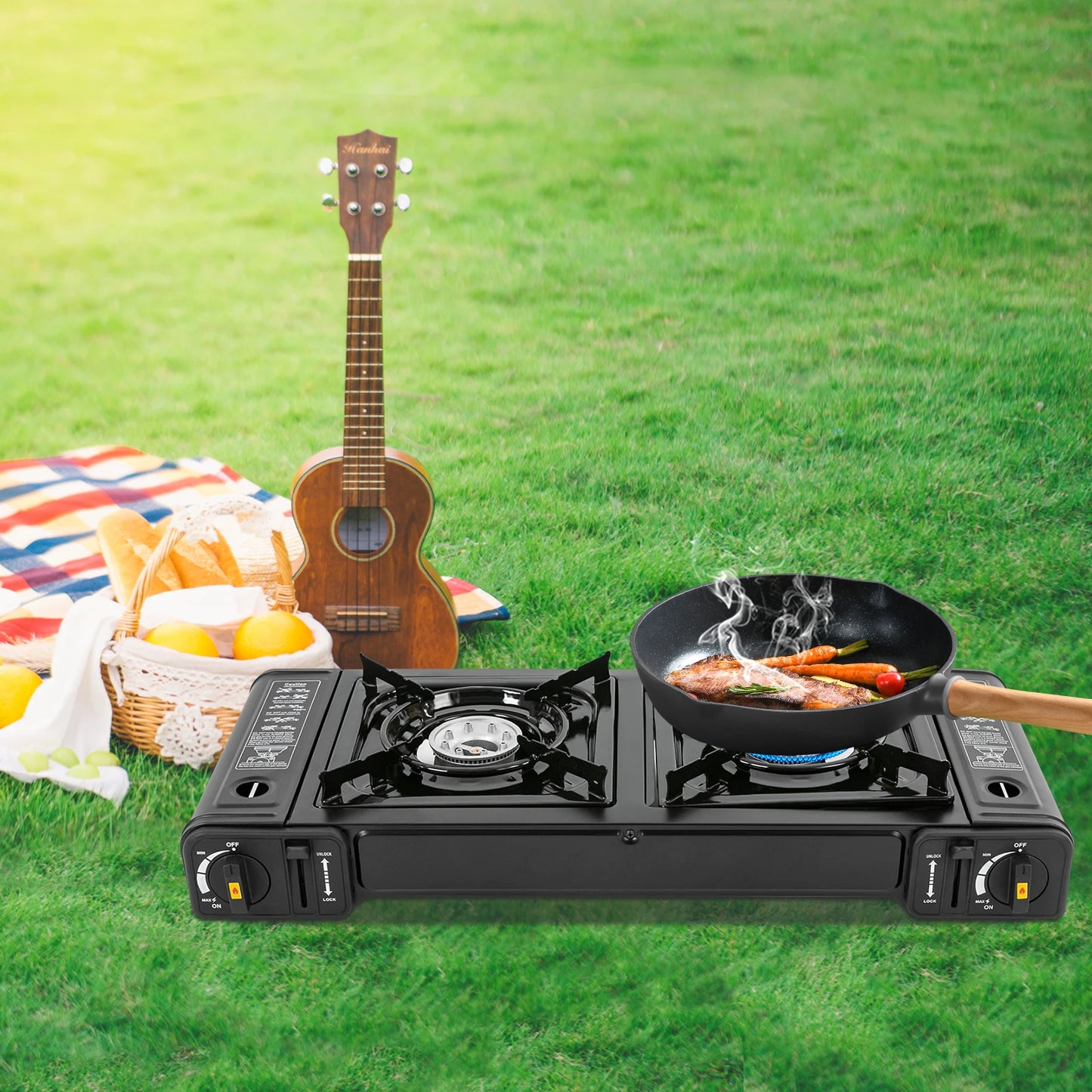 Portable Propane Gas Stove Compact Outdoor Camping Cooker with Safety Lock and Carrying Case