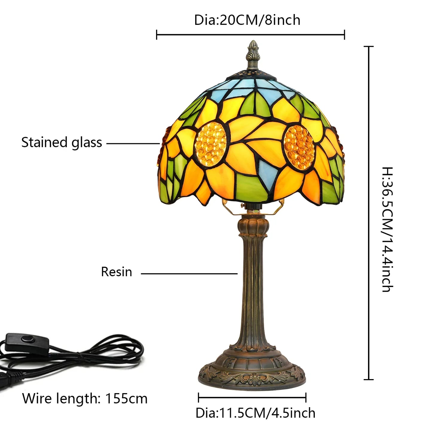 Eight Inch Tiffany Dragonfly Desk Lamp Stained Glass Bedside