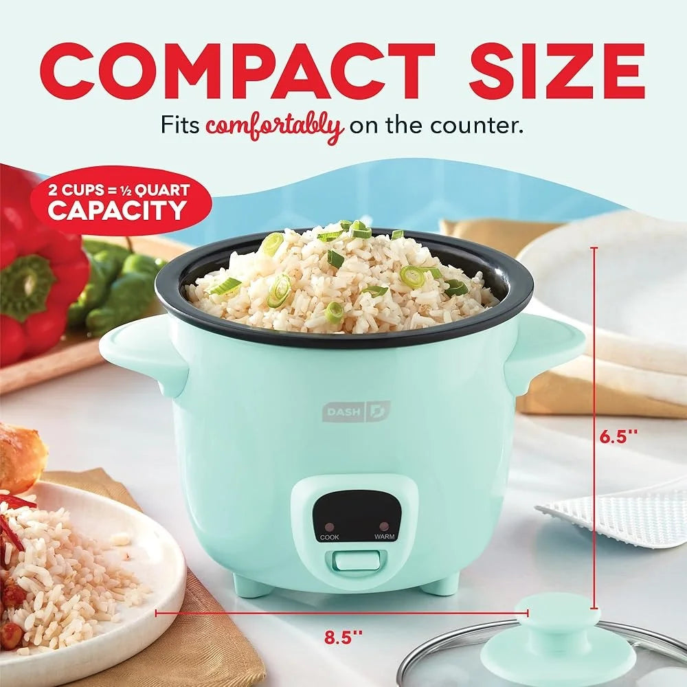 Mini Rice Cooker Steamer Nonstick Pot 0.5 Qt Keep Warm
