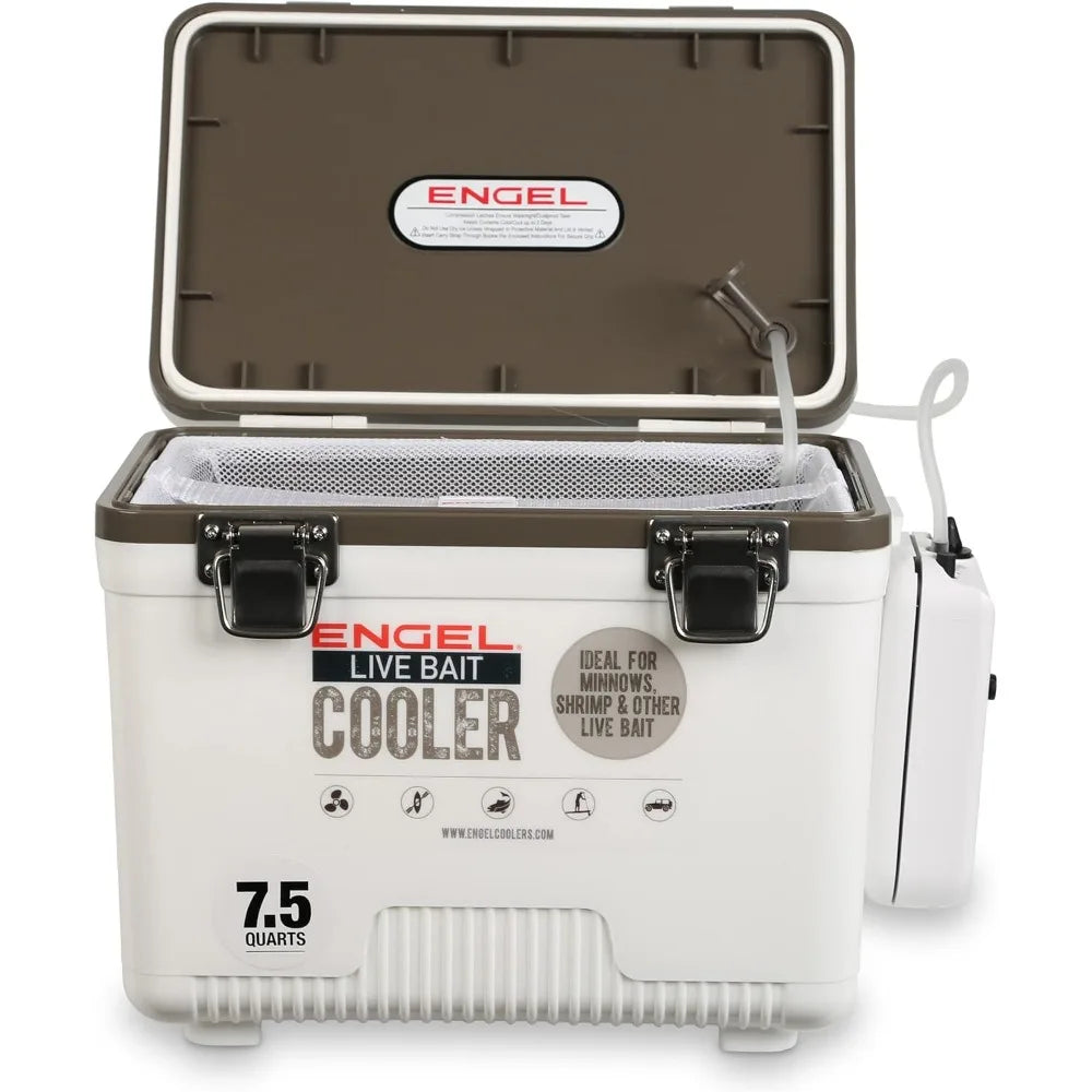 Engel Live Bait Cooler Box 75 Quart With Second Gen 2 Speed Aerator Pump Portable Fishing Station Minnow Bucket With Removable Net Battery Operated Pump