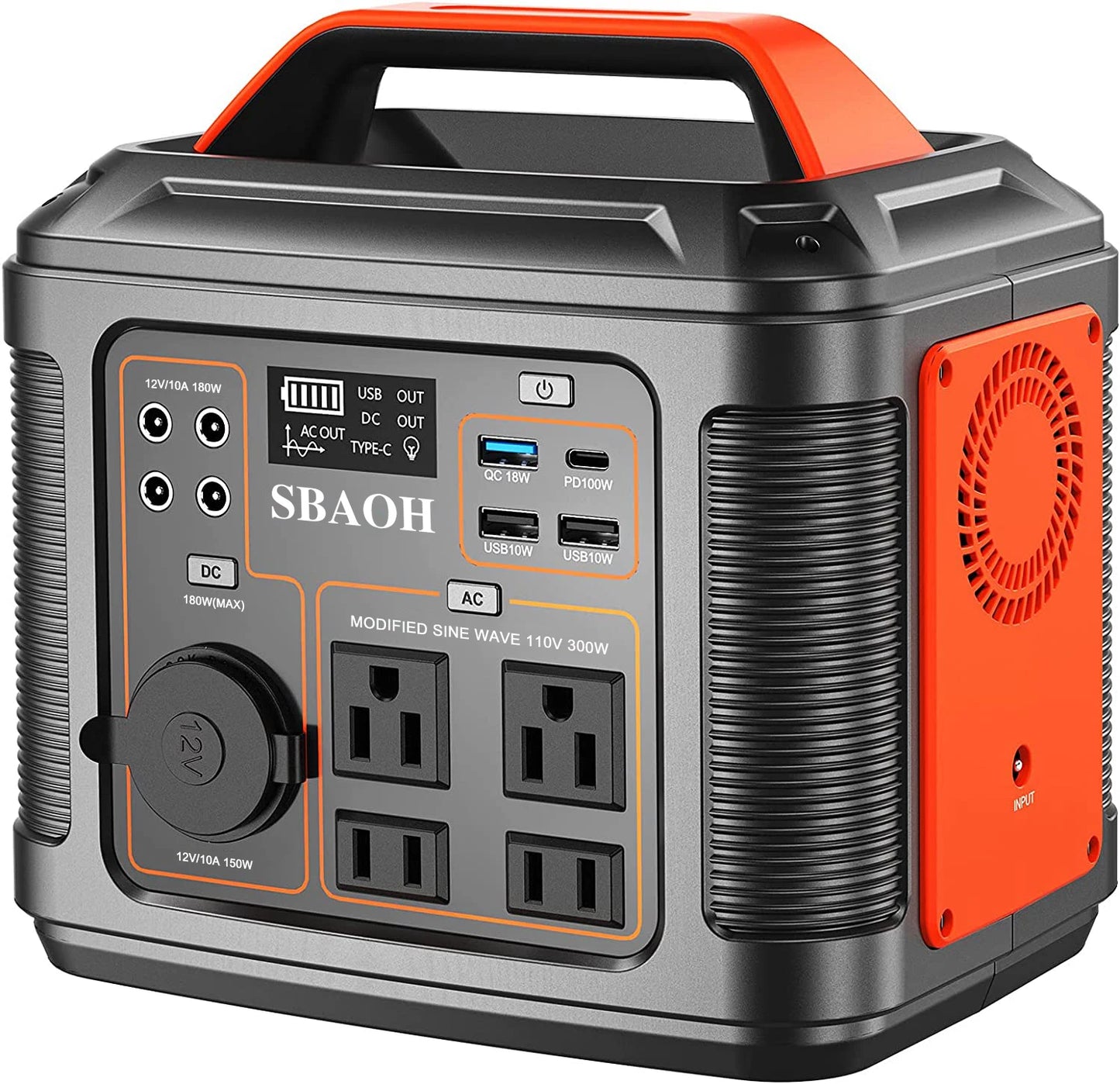 SBAOH Portable Power Station P302 300W 296Wh Backup Lithium Battery Solar Generator for Outdoor Camping Travel and Emergency Blackout