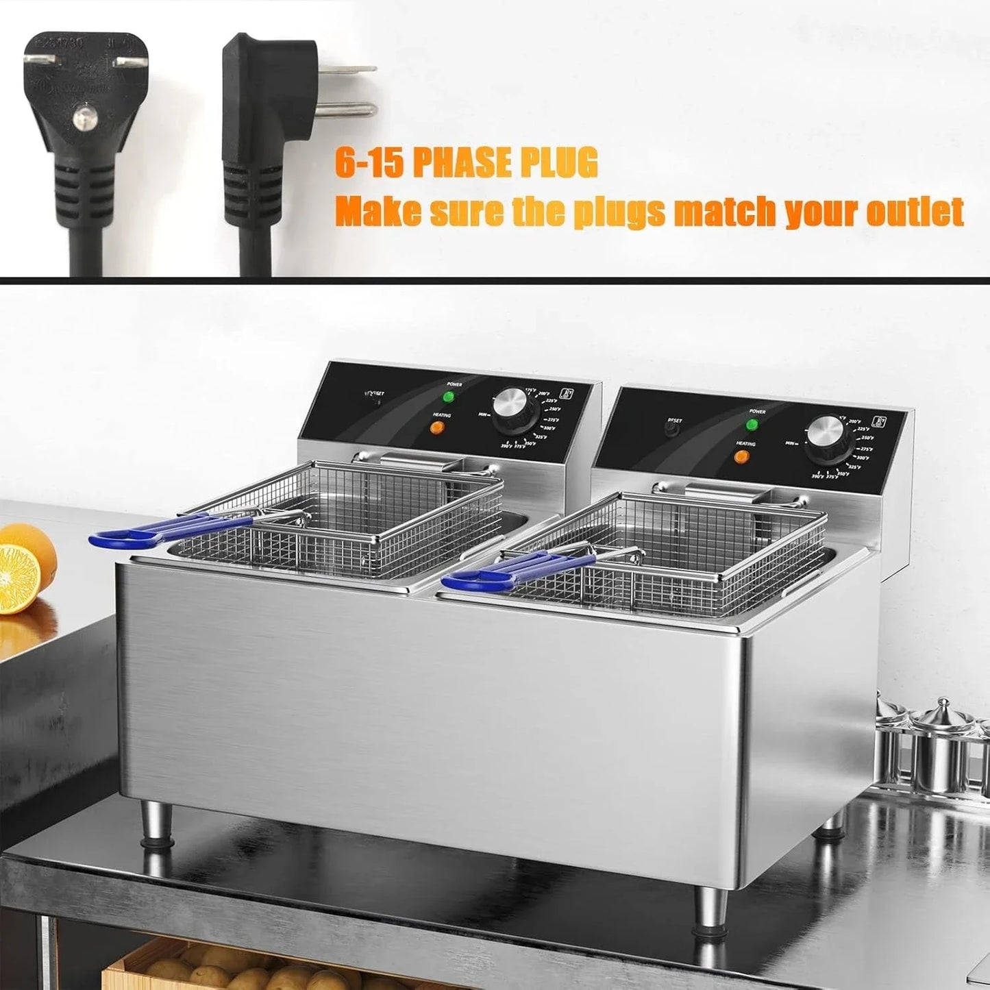 Dual Tank Commercial Deep Fryer 12L 25 Qt Two Baskets