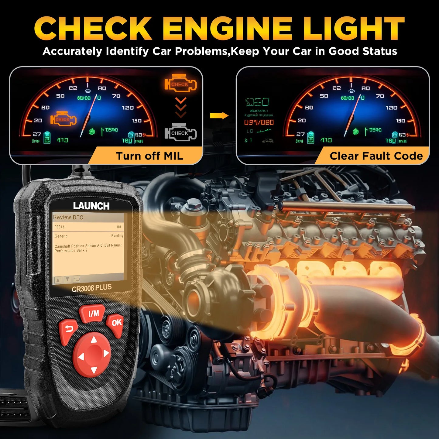 Launch CR3008 Plus OBD2 Scanner Engine Battery Diagnostics
