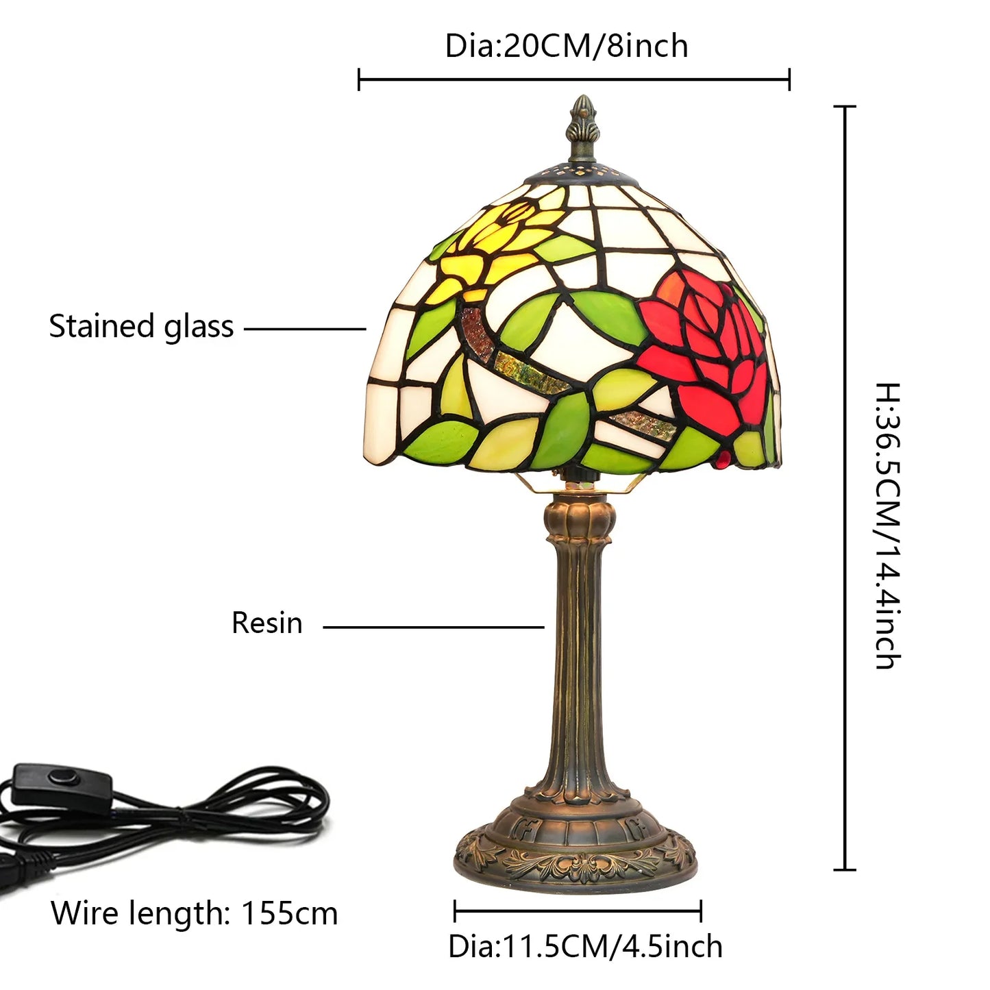 Eight Inch Tiffany Dragonfly Desk Lamp Stained Glass Bedside