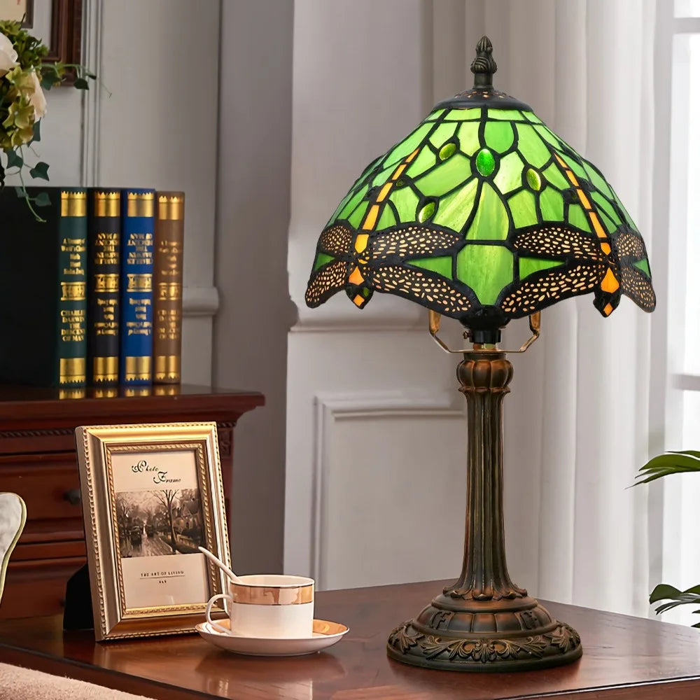 Eight Inch Tiffany Dragonfly Desk Lamp Stained Glass Bedside