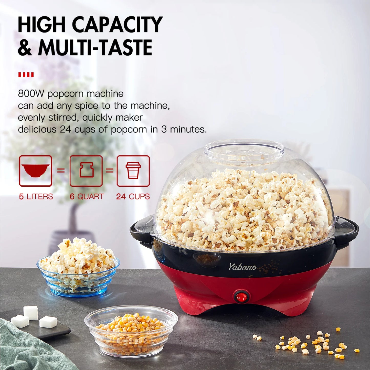 Yabano 6 Quart Popcorn Machine Electric Popper with Nonstick Plate Quick Heat Technology and Cool Touch Handles