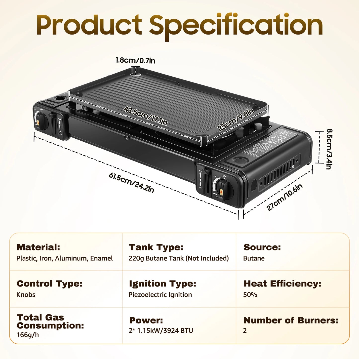 2 In 1 2 Burner Portable Camping Stove Butane Camping Stove Kit with Baking Pan and Carrying Case Auto Ignition Camping Burner LPG