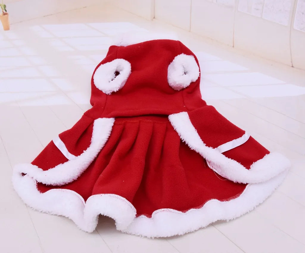 Red Velvet Bow Bell Dog Christmas Dress for Autumn Winter
