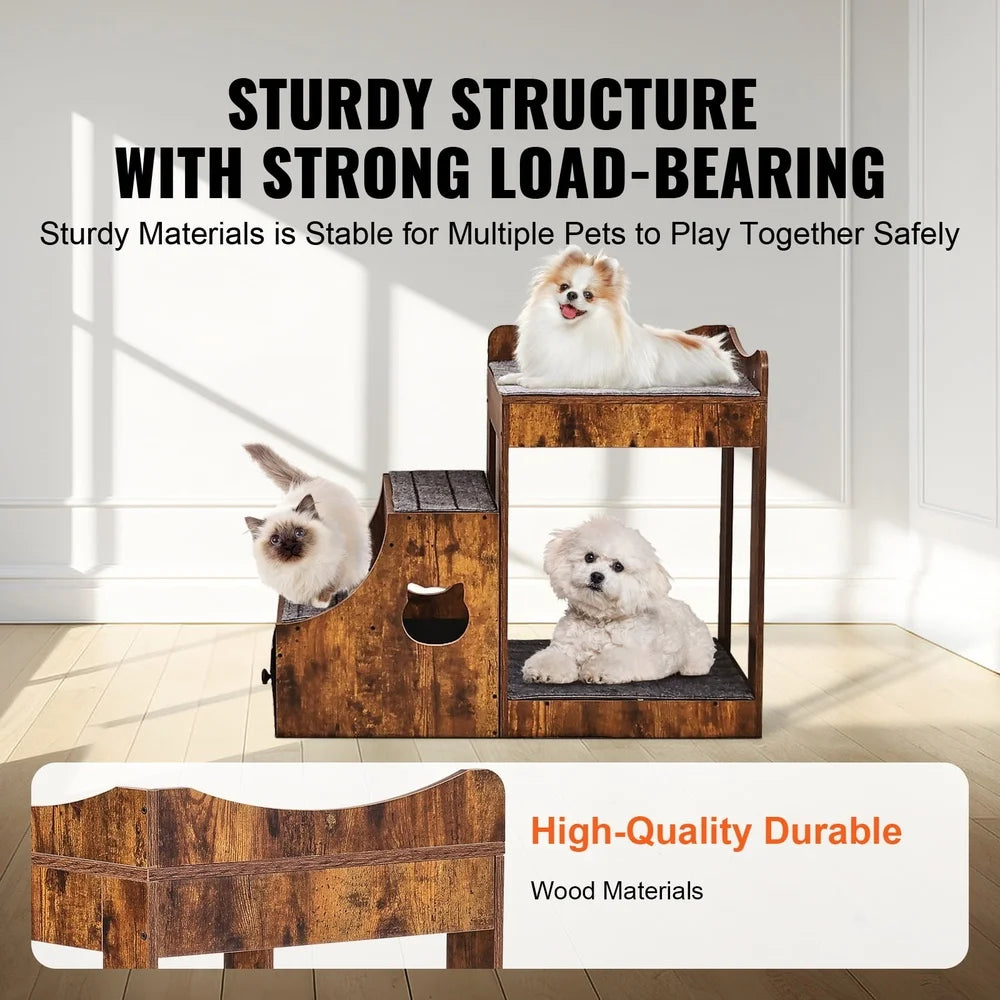 Double Deck Pet Bed With Steps Elevated Window Perch