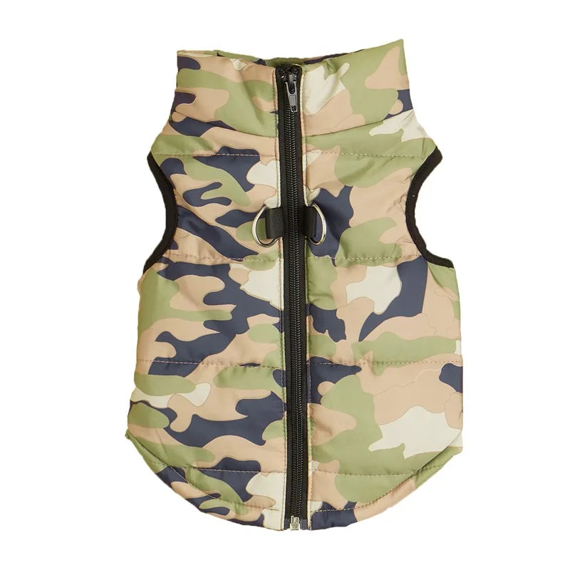 Winter Warm Padded Pet Vest Jacket Leash Hole Camouflage