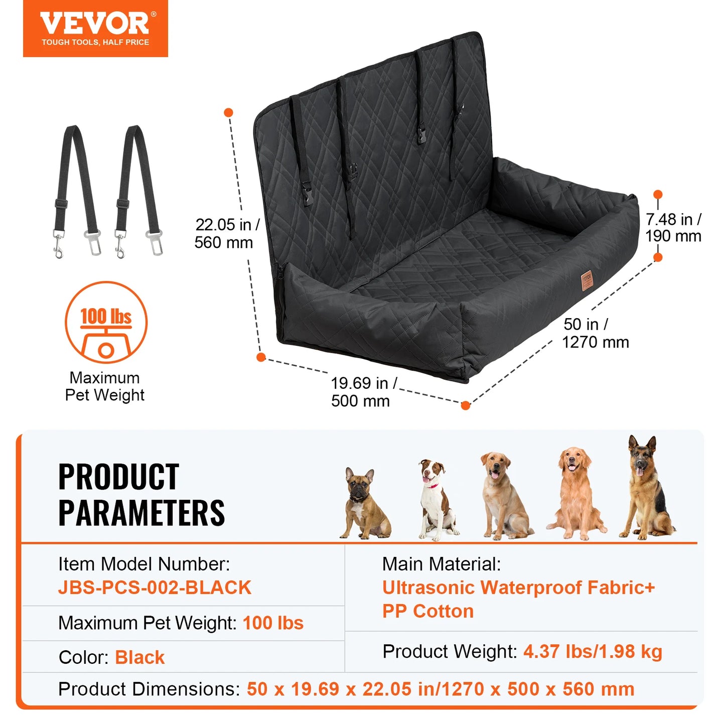 SucceBuy Waterproof Dog Car Seat Booster With Clip On Leash