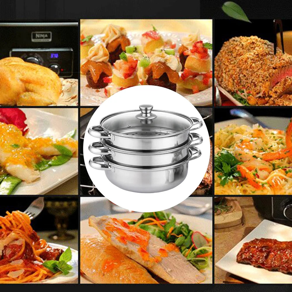 3 Tier Stainless Steel Steamer With Lid For Vegetables