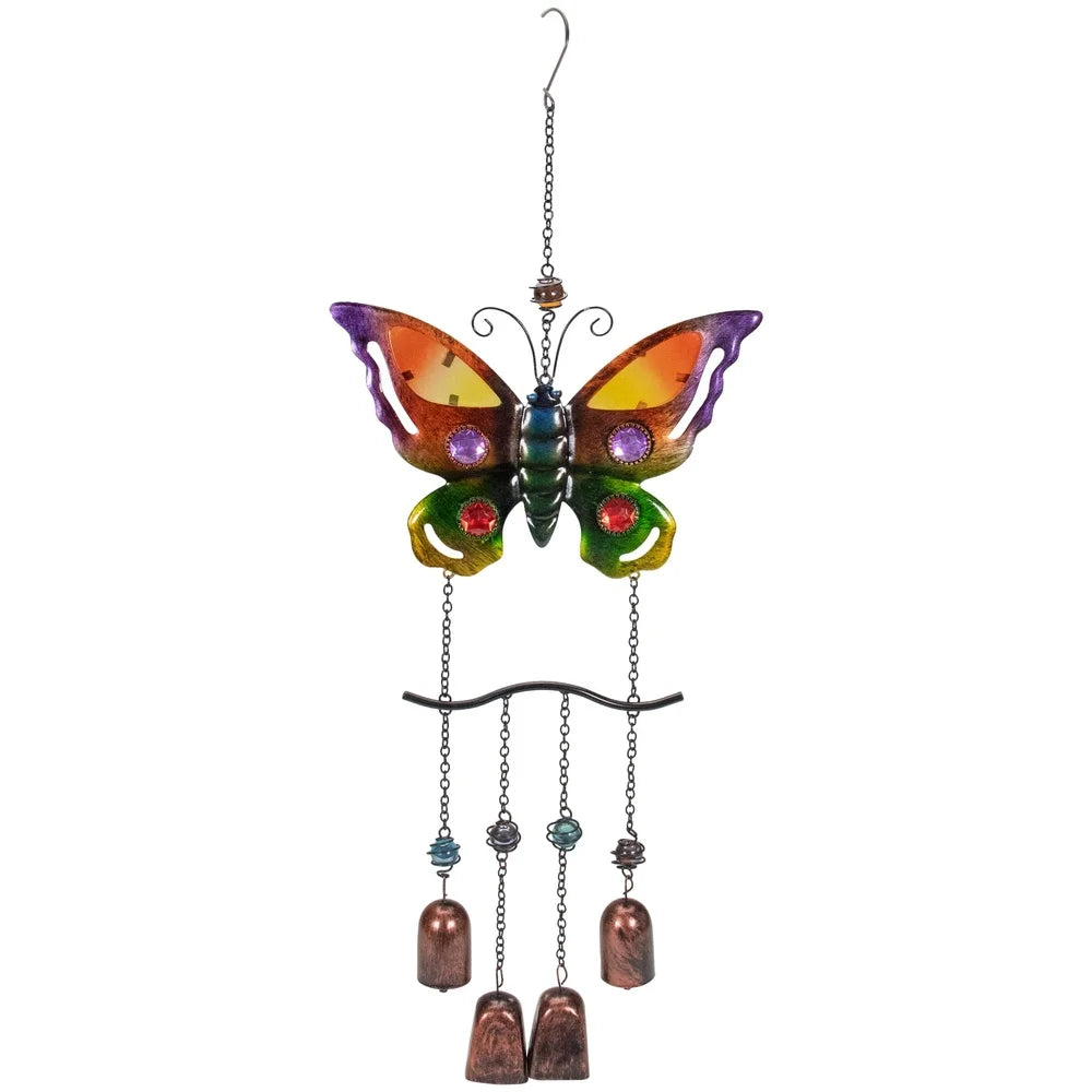 24 Inch Butterfly Wind Chime Outdoor Decor With Faux Jewels