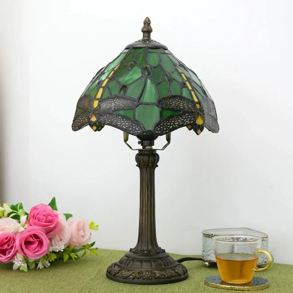 Eight Inch Tiffany Dragonfly Desk Lamp Stained Glass Bedside