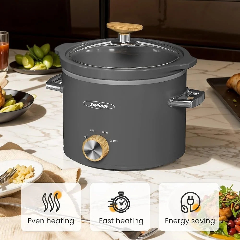 Small Slow Cooker Removable Ceramic Pot 2 Quart Compact