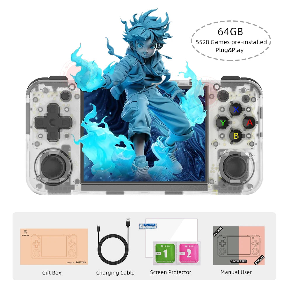 Anbernic RG35XX H Handheld Game Console 3.5 Inch IPS Retro Game Player 3300 mAh Battery Bluetooth Compatible 64GB Storage