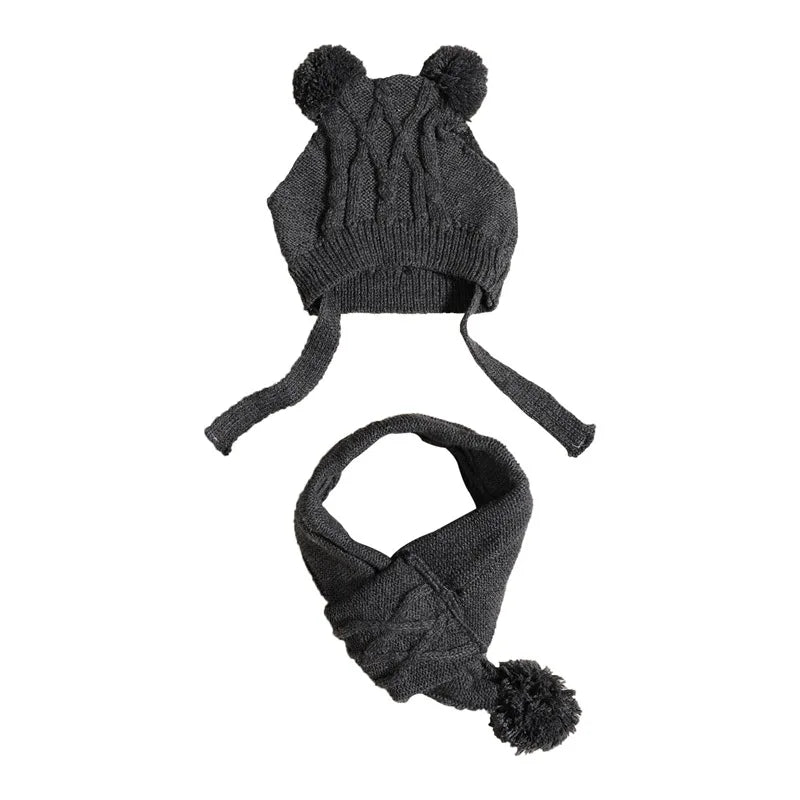Warm Knitted Dog Scarf Hat Set Christmas Plaid Snowflake Pom Pom