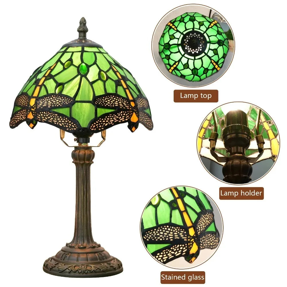Eight Inch Tiffany Dragonfly Desk Lamp Stained Glass Bedside
