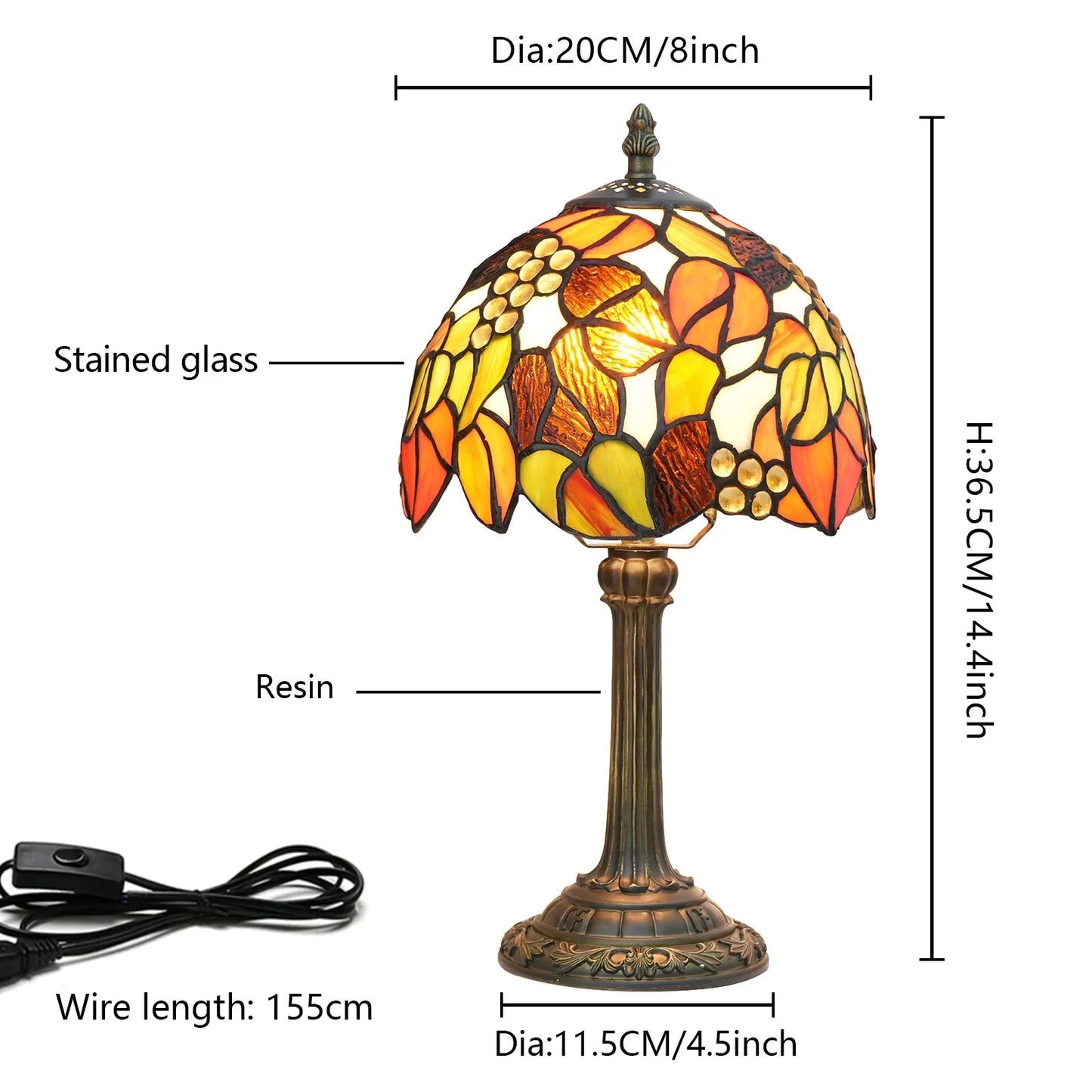 Eight Inch Tiffany Dragonfly Desk Lamp Stained Glass Bedside