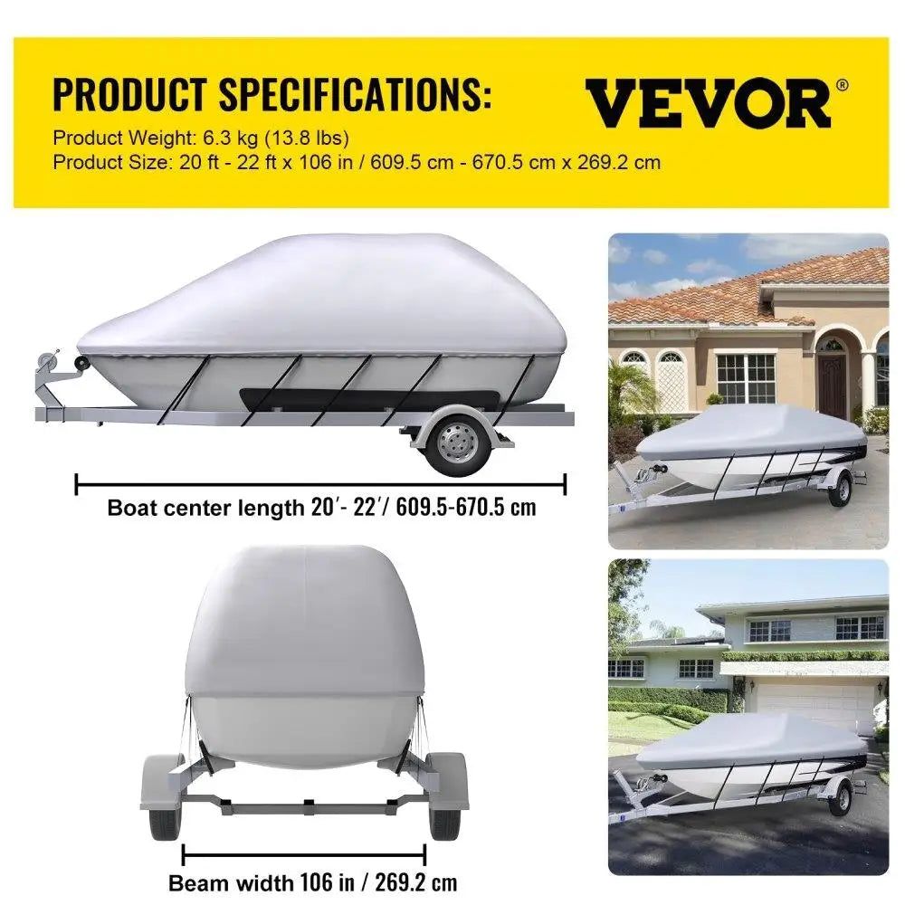 Waterproof Boat Cover 20 To 22 Ft V Hull Trailerable 210D
