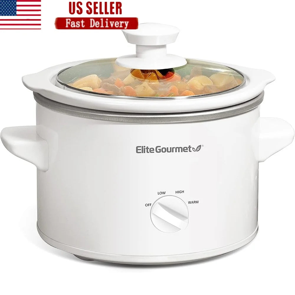 Electric Slow Cooker 1.5 Quart Ceramic Pot Glass Lid