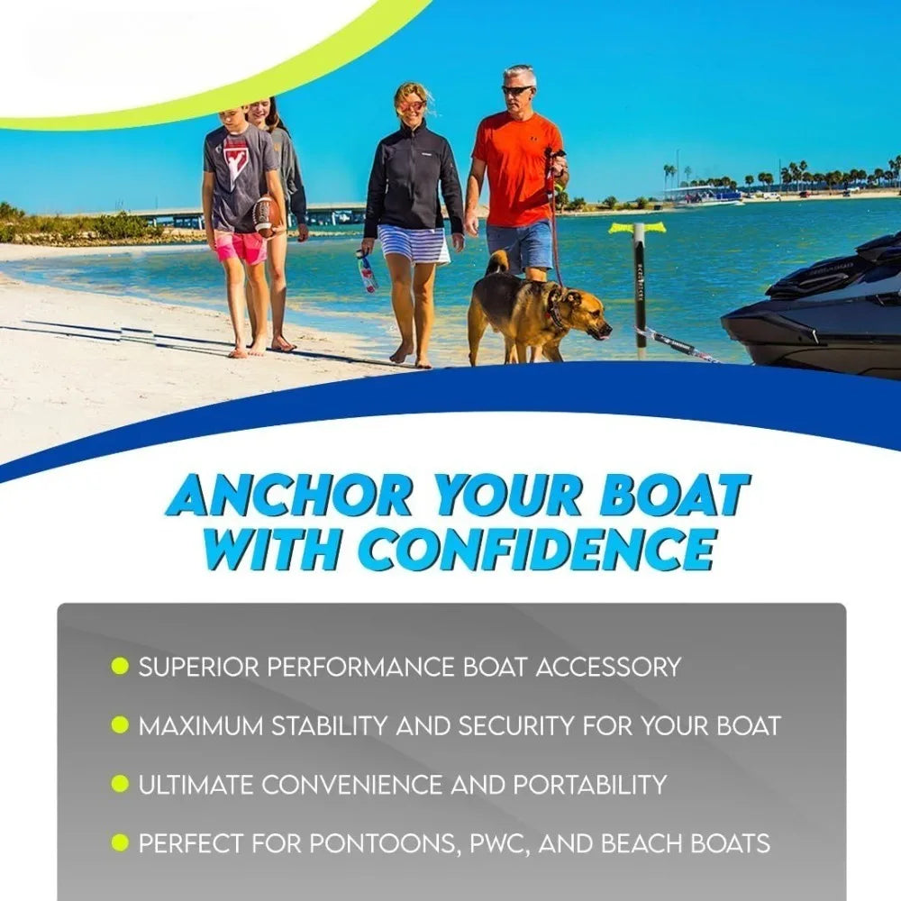 Shallow Water Anchor For Jet Ski PWC Pontoon Boats Adjusts 29 To 48 Inches With Carry Case