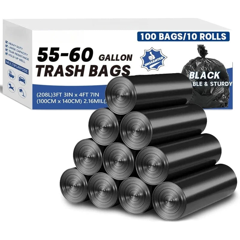 55-60 Gal Heavy Duty Trash Bags 2.1MilBlack Unscented 100 Ct