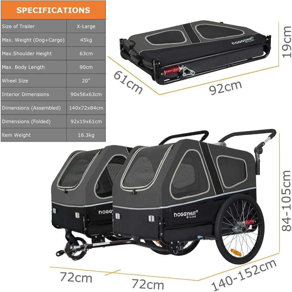 Doggyhut S Line XL Pet Bike Trailer Stroller for Big Dogs