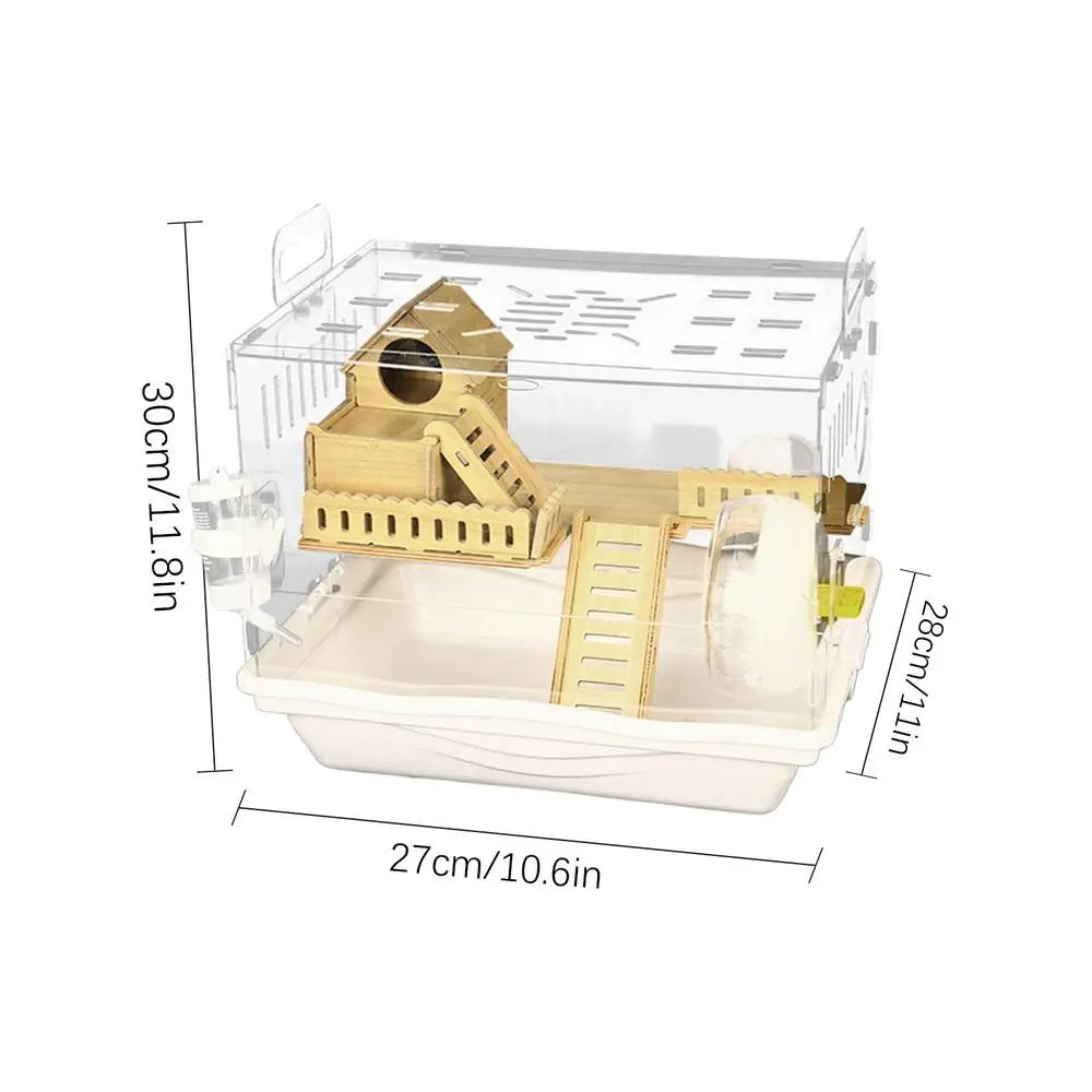 Acrylic Hamster Cage Wooden Small Animal 2 Layer House