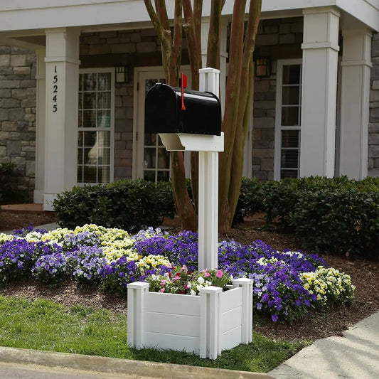 4.5ft No Dig Zippity Majestic Mailbox Post with Planter Box White Vinyl Decorative Post for Mailboxes Outdoor Architectural Post with Flower Box