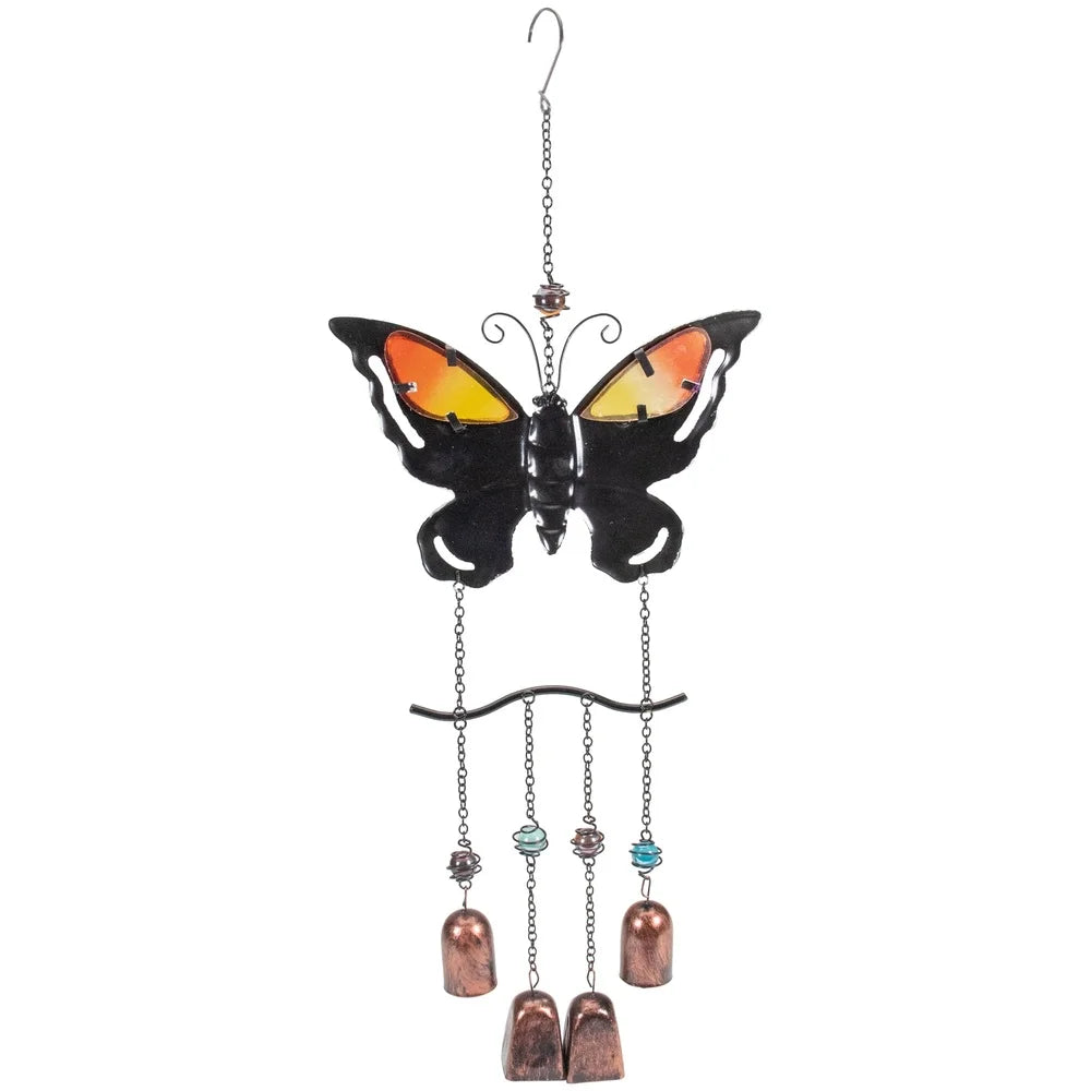 24 Inch Butterfly Wind Chime Outdoor Decor With Faux Jewels