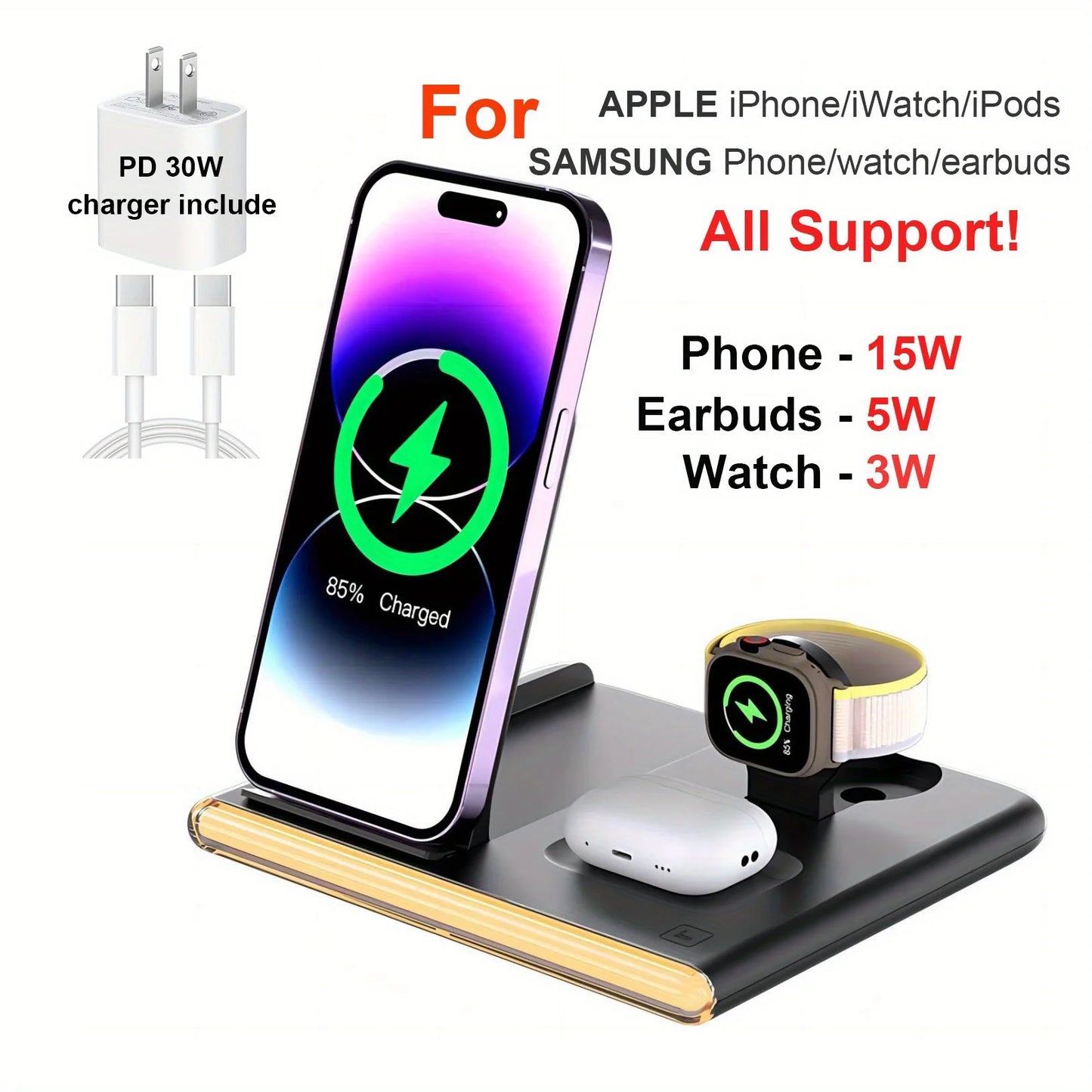 4 In 1 Fast Charging Wireless Charger Station 30W PD