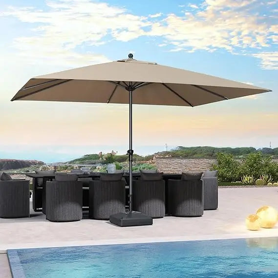 11.5x9 Patio Market Umbrella With Crank Aluminum Ribs Gray