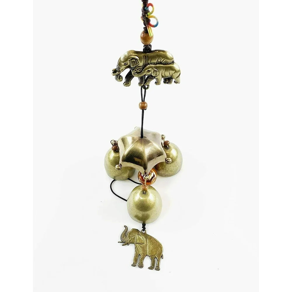 Yard Patio Wind Chime Elephants With Brass Bells Feng Shui