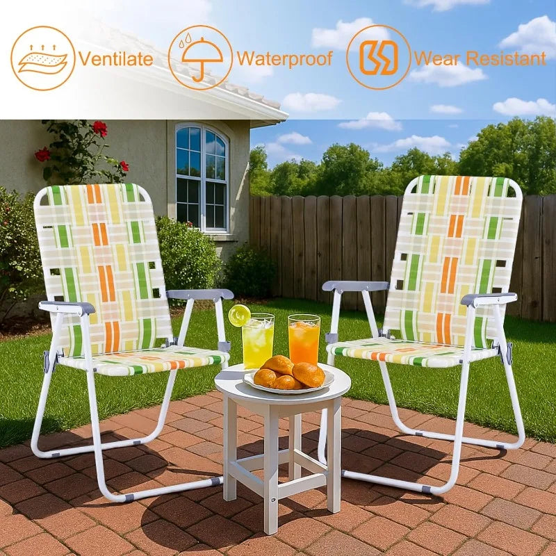 Webbed Lawn Chairs Set of 2 Foldable Metal Patio Chairs