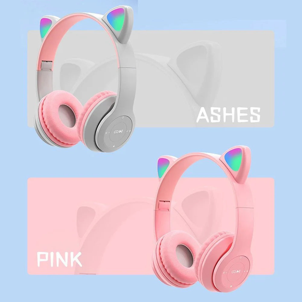 Wireless Cat Ear Headphones Bluetooth Glow Light For Kids