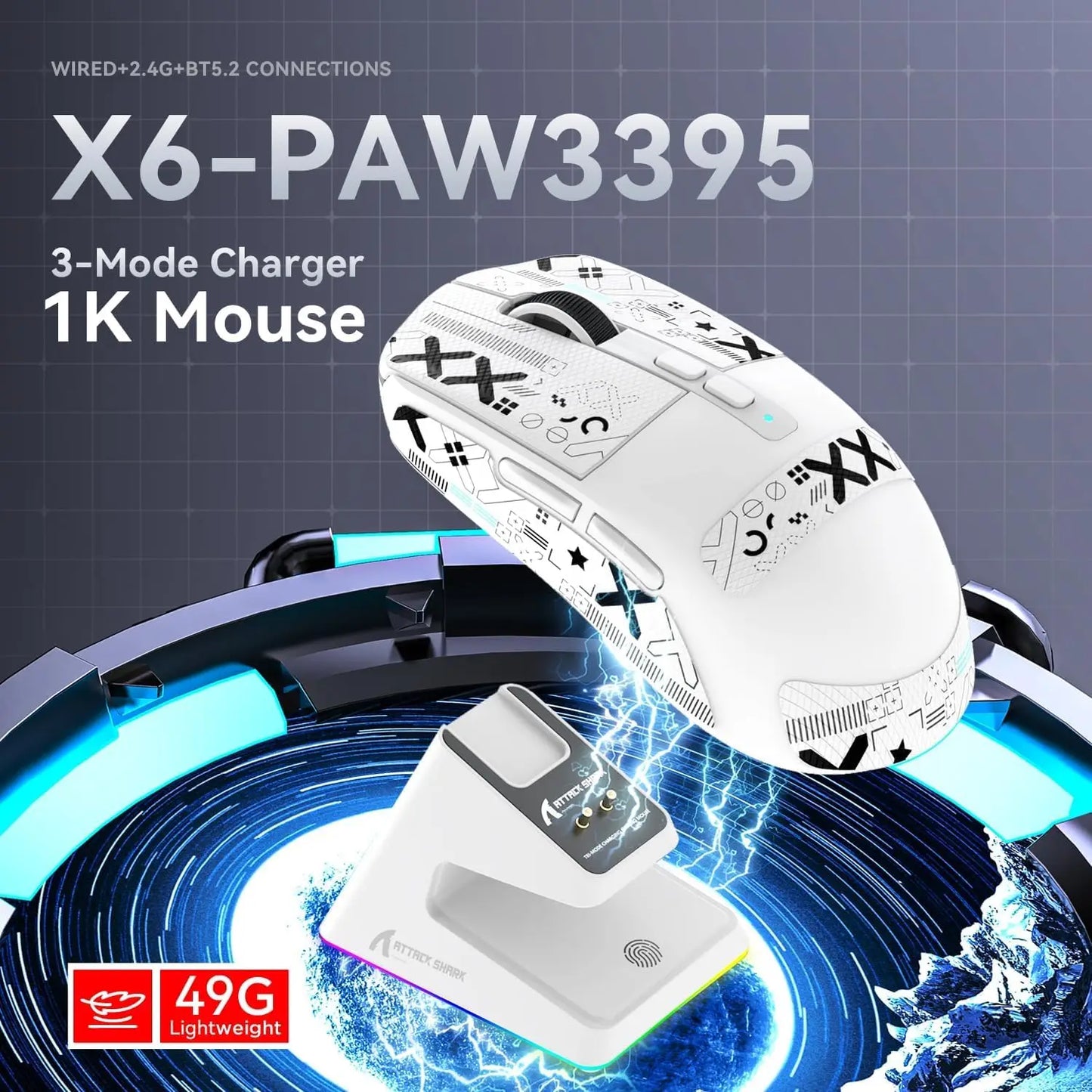 Attack Shark X6 Wireless Gaming Mouse PAW3395 26K DPI RGB