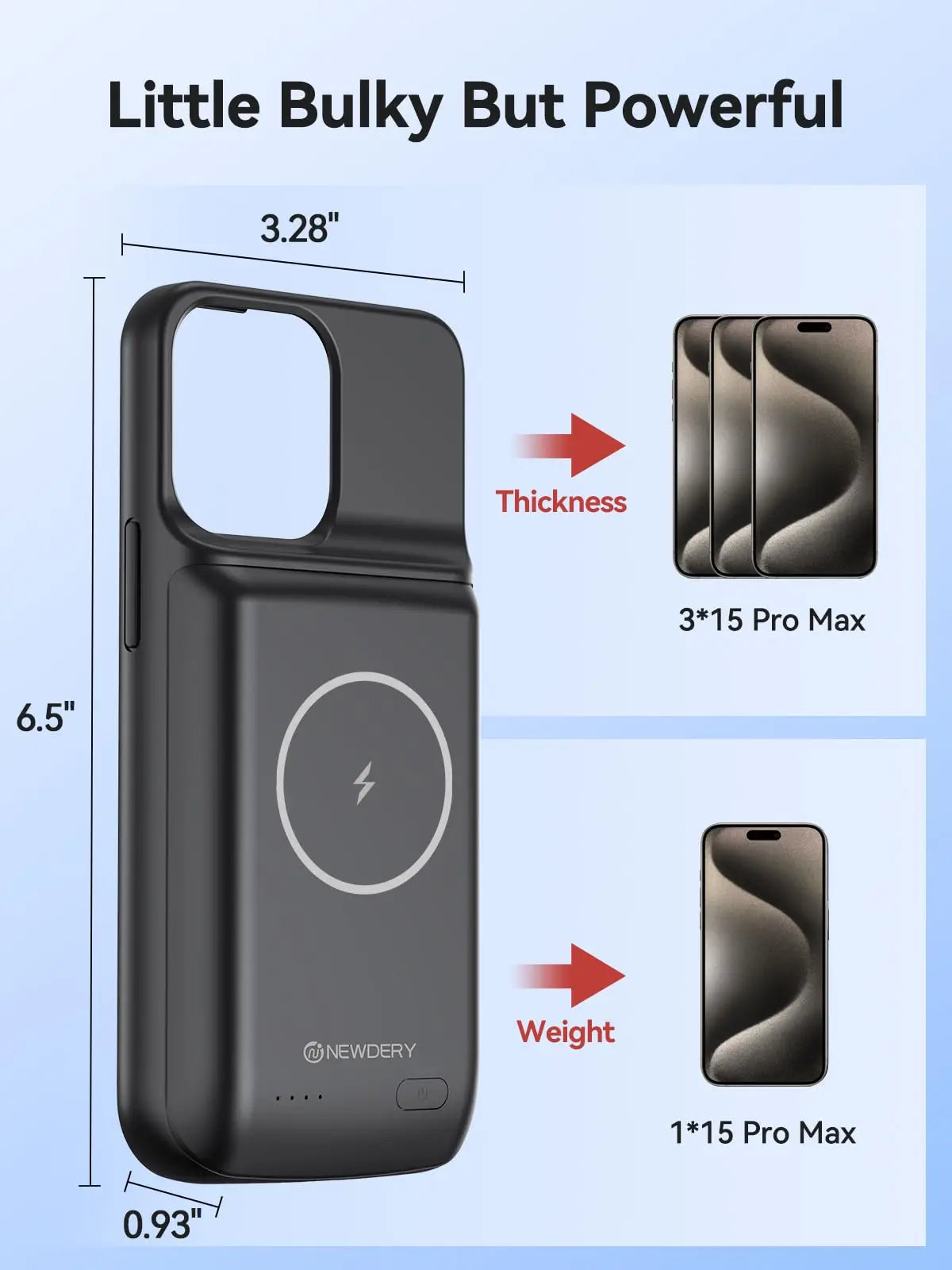 NEWDERY 10000mAh Portable Battery Case For iPhone 15 Pro Max