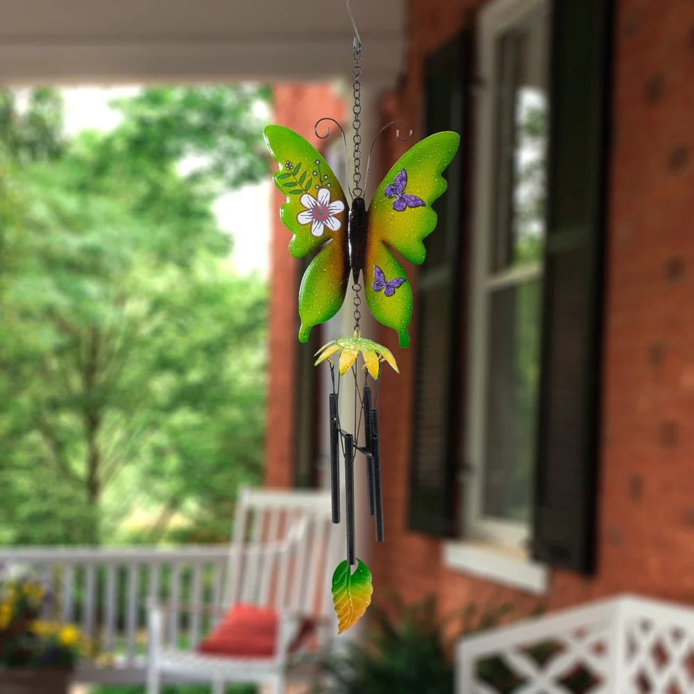Metal Butterfly Outdoor Wind Chimes 4 Tube Decoration