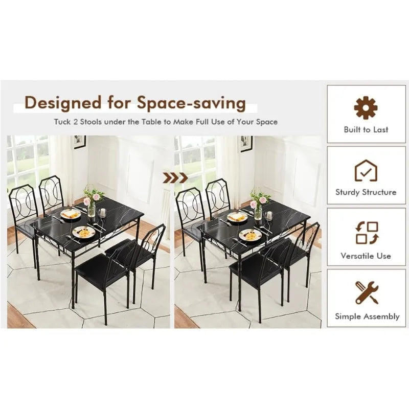 5 Piece Dining Table Set For 4 Dinette With Chairs Easy