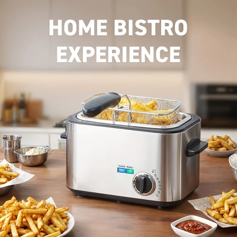 Compact Electric Deep Fryer 1.2 Qt 1200W Adjustable Temp