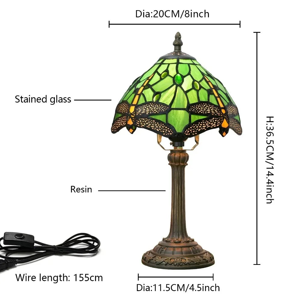 Eight Inch Tiffany Dragonfly Desk Lamp Stained Glass Bedside