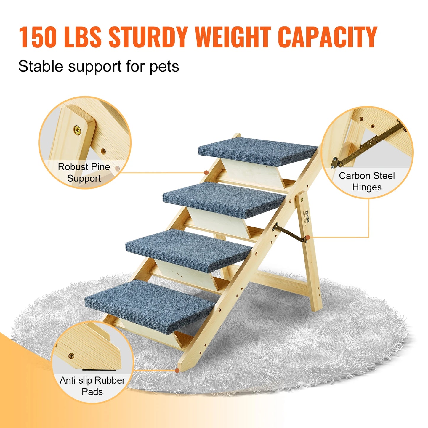 SucceBuy Wooden Pet Steps And Ramp 2 In 1 Foldable