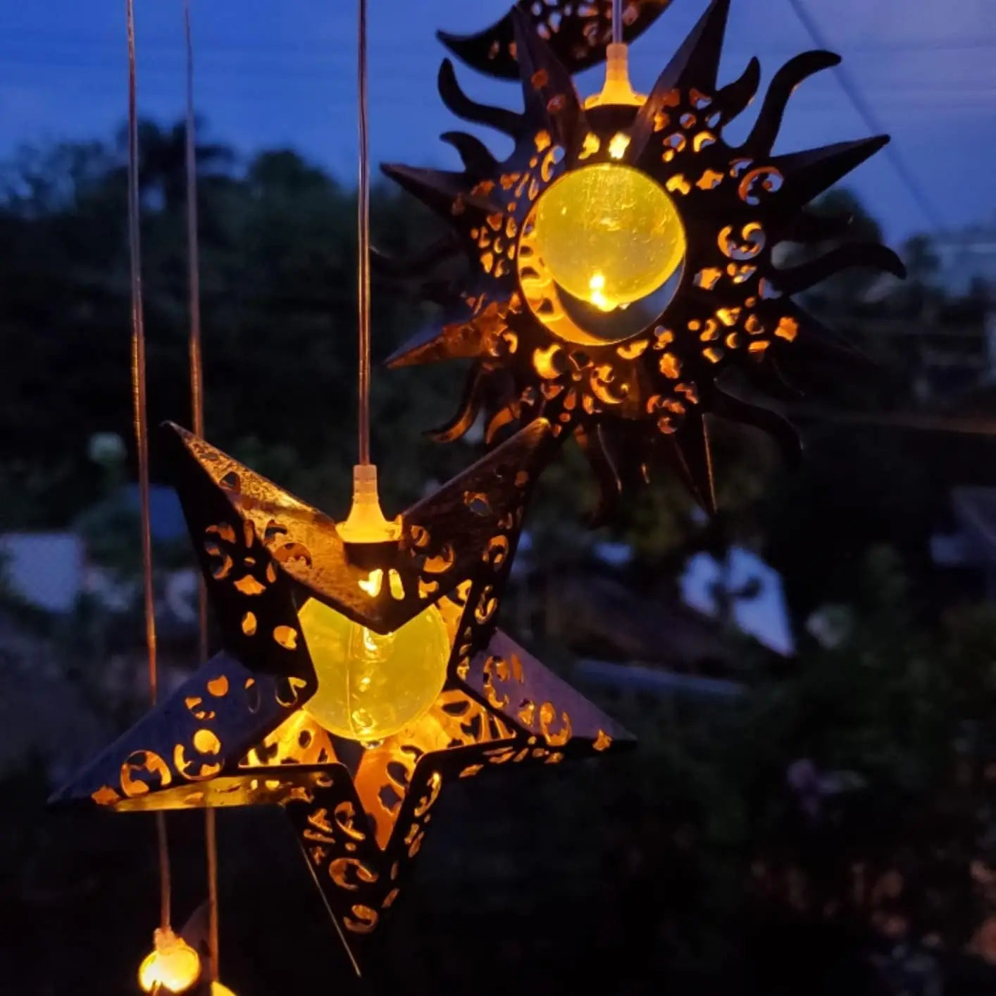 Solar Wind Chimes Sun Moon Star Lights Gifts For Mom
