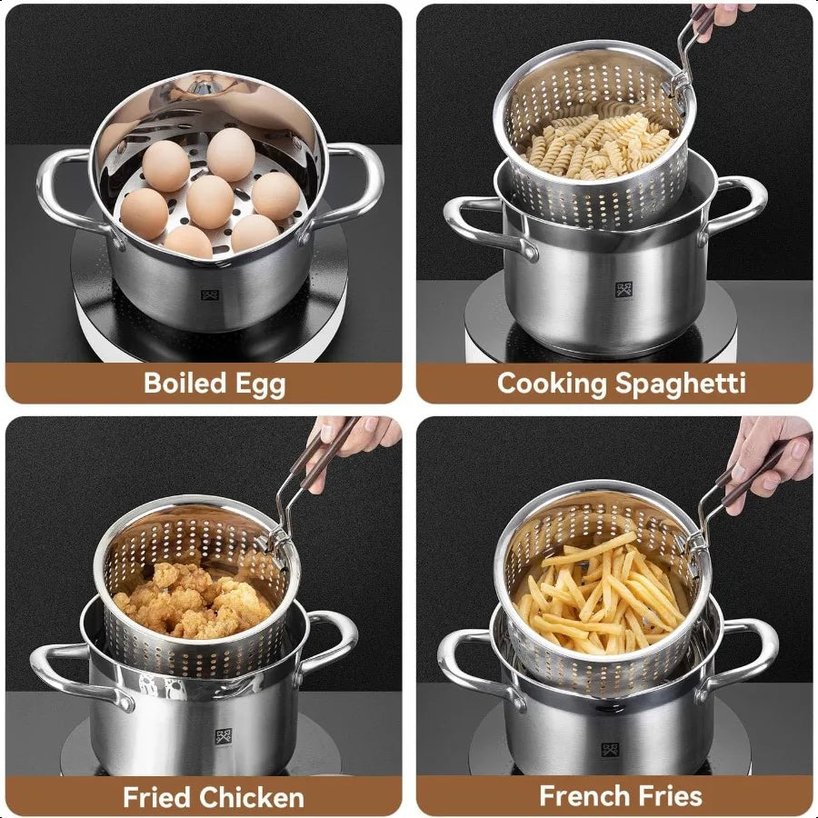 Deep Fryer Pot With Basket And Lid 304 Stainless Steel