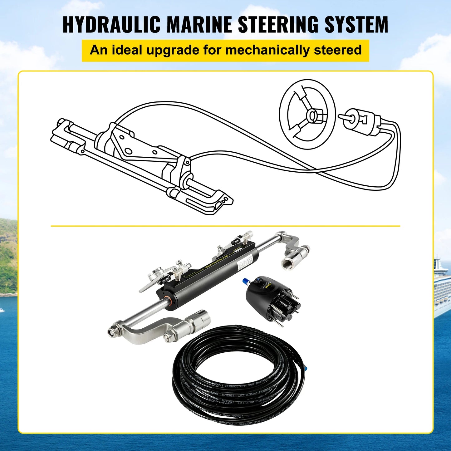 Vevor 300HP Outboard Hydraulic Steering Kit With Cylinder