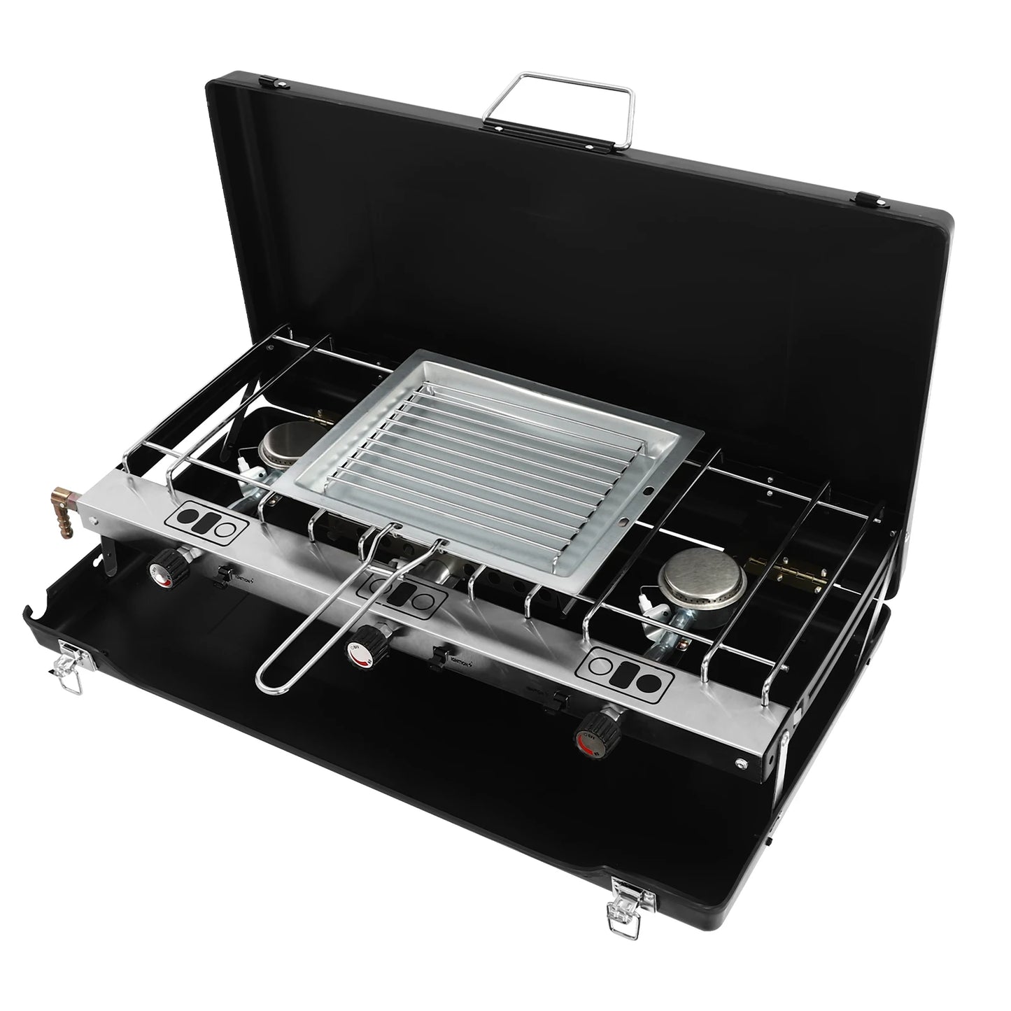 3 Burner Gas Camping Stove Portable Camping Cooking Stove with Regulator Outdoor Gas Stove for Car Camping BBQ
