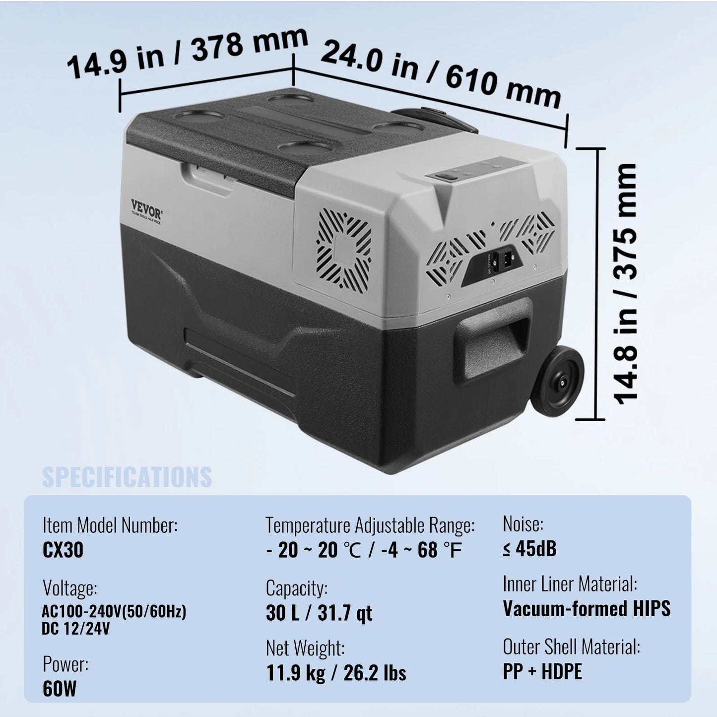 VEVOR 12Volt Car Refrigerator Fridge 30L Portable Cooler - Ultimate Objects