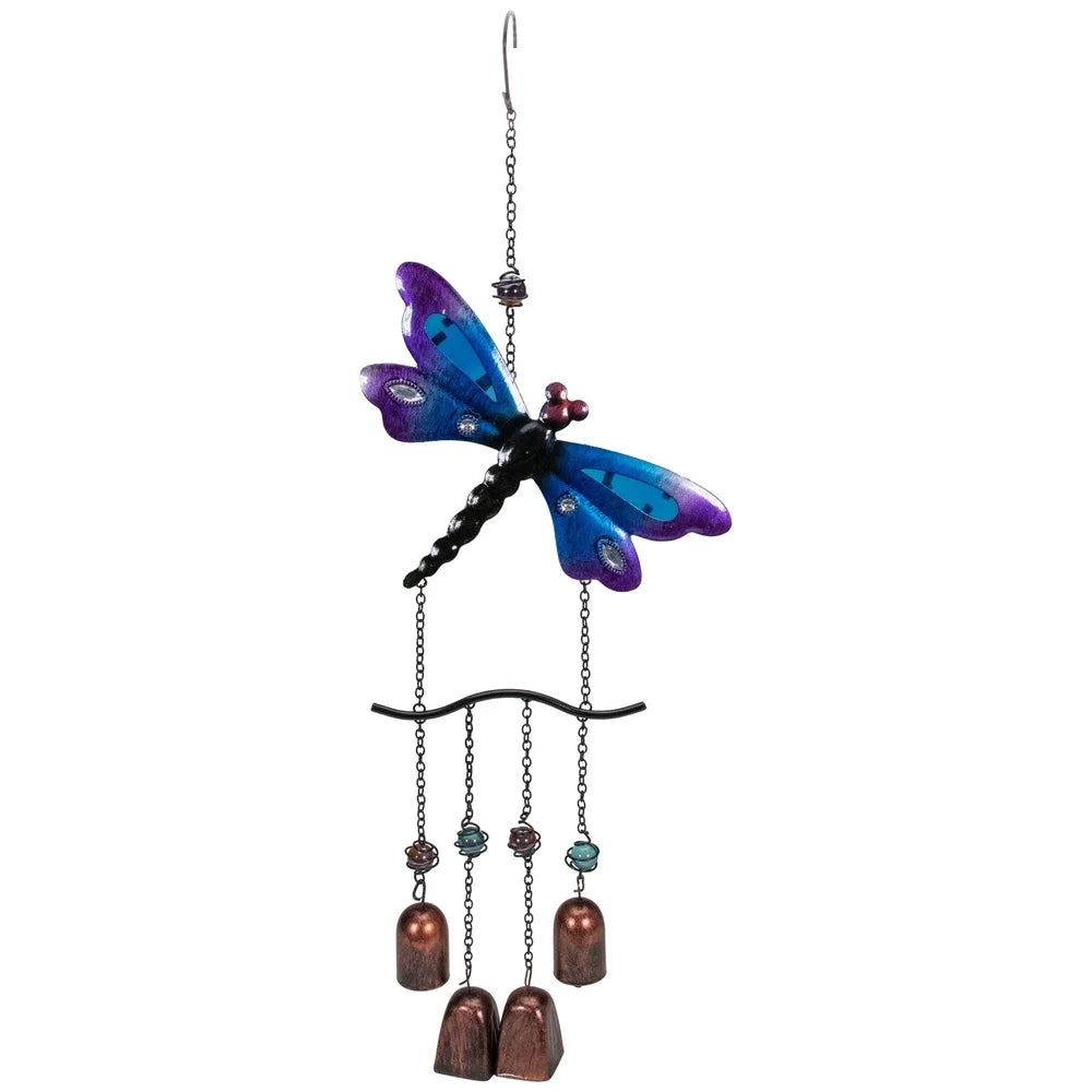 Purple Bronze Dragonfly Wind Chimes Outdoor Garden Decor